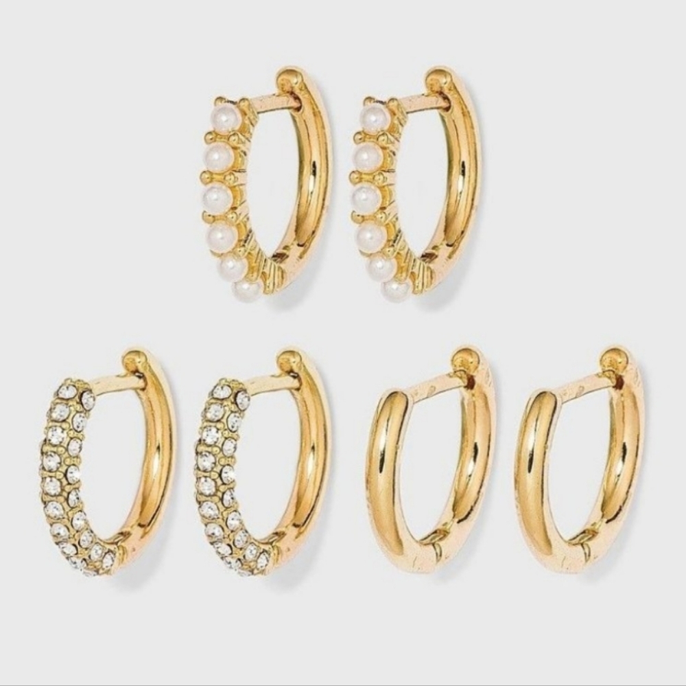 Baublebar Gold Crystal Gold and Pearl Hoop Earring Set SUGARFIX BN